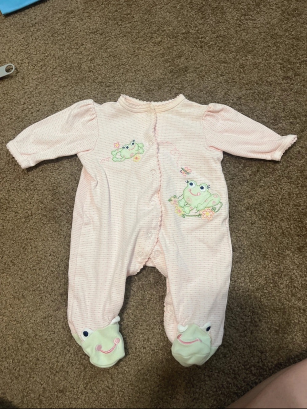 Little Me Pink One-Piece Footed Sleeper with Frog Appliques